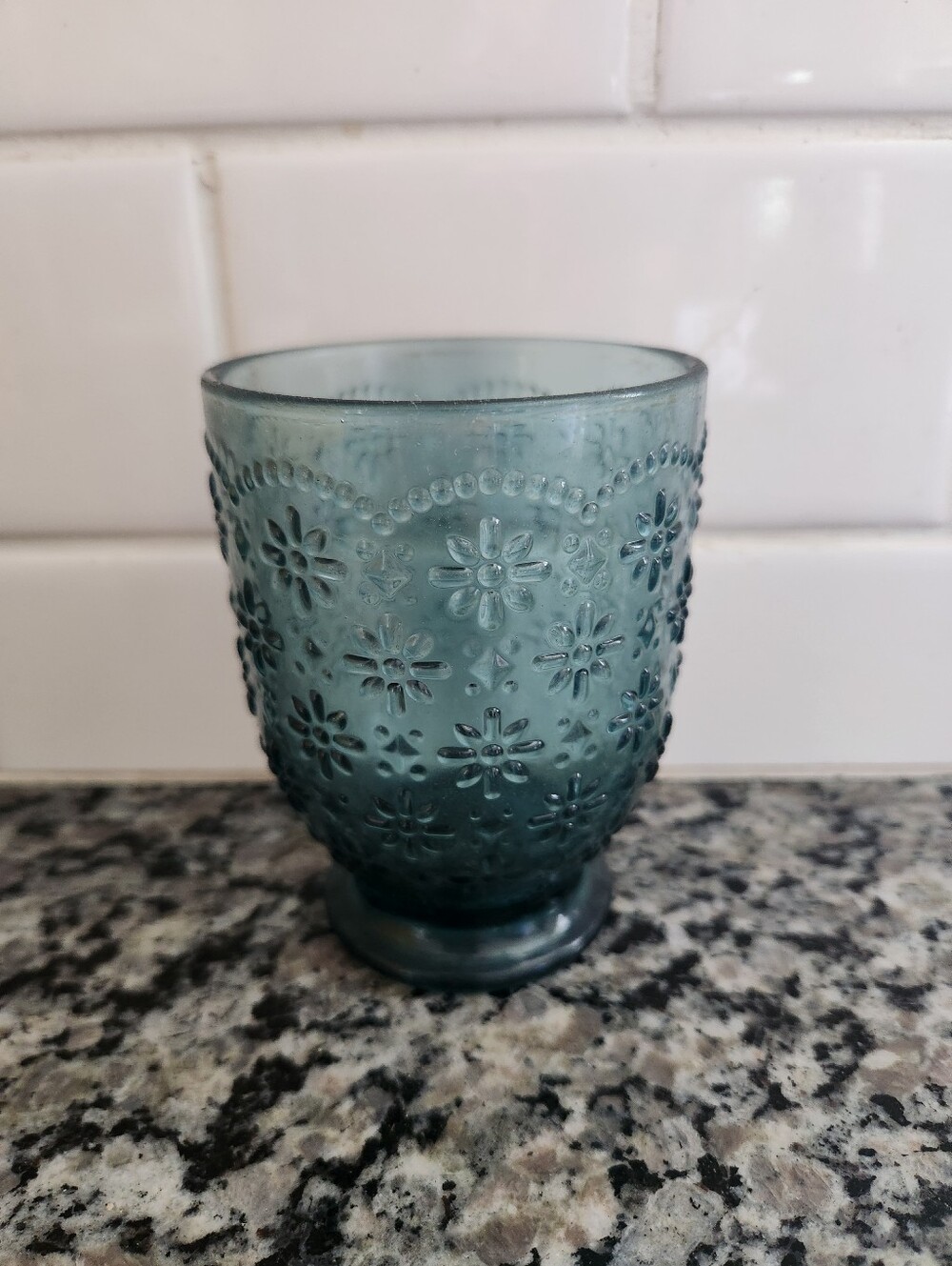 Floral Blue Goblet Glass